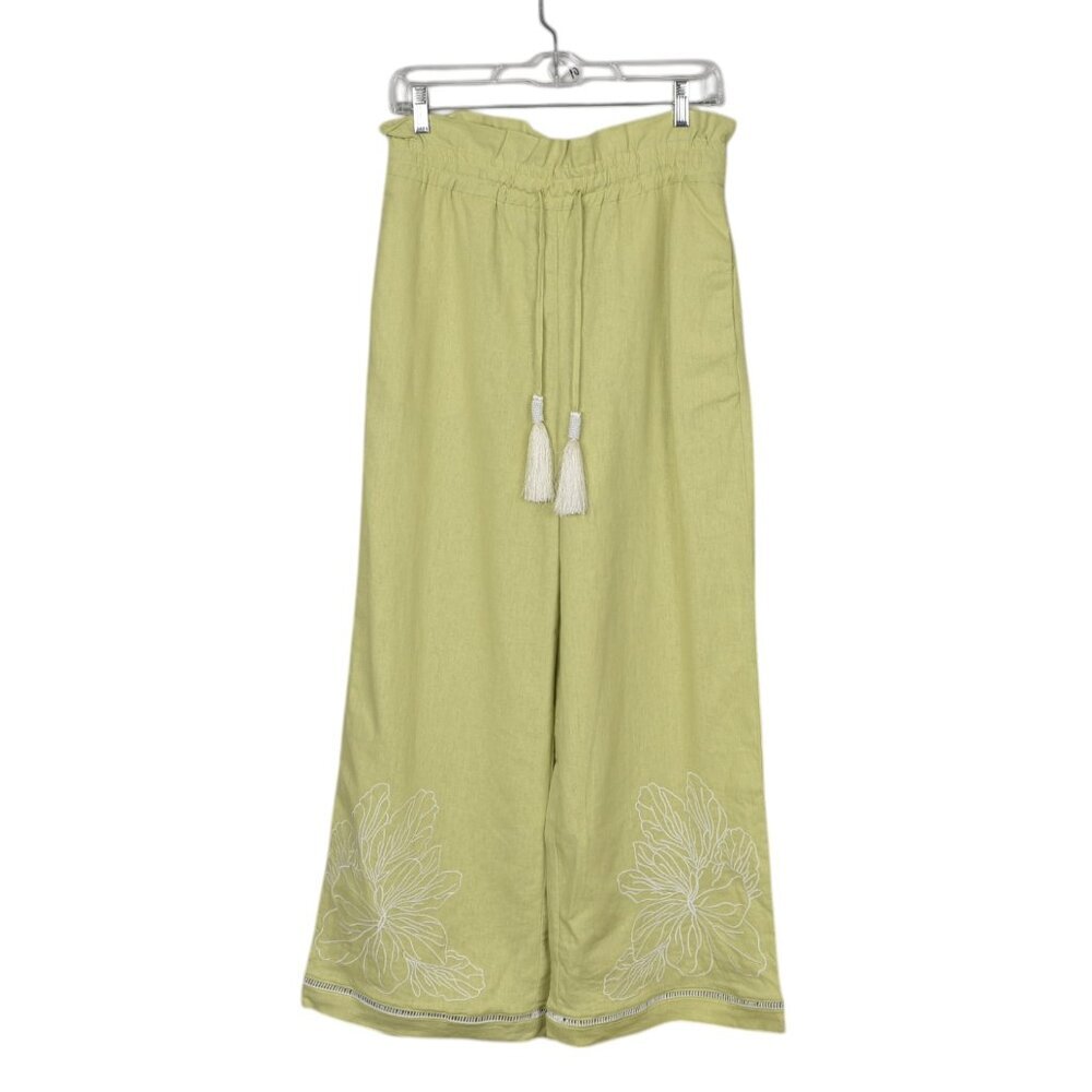 House of Harlow Linen Wide Leg Flowy Pants Green High Waist Size Small